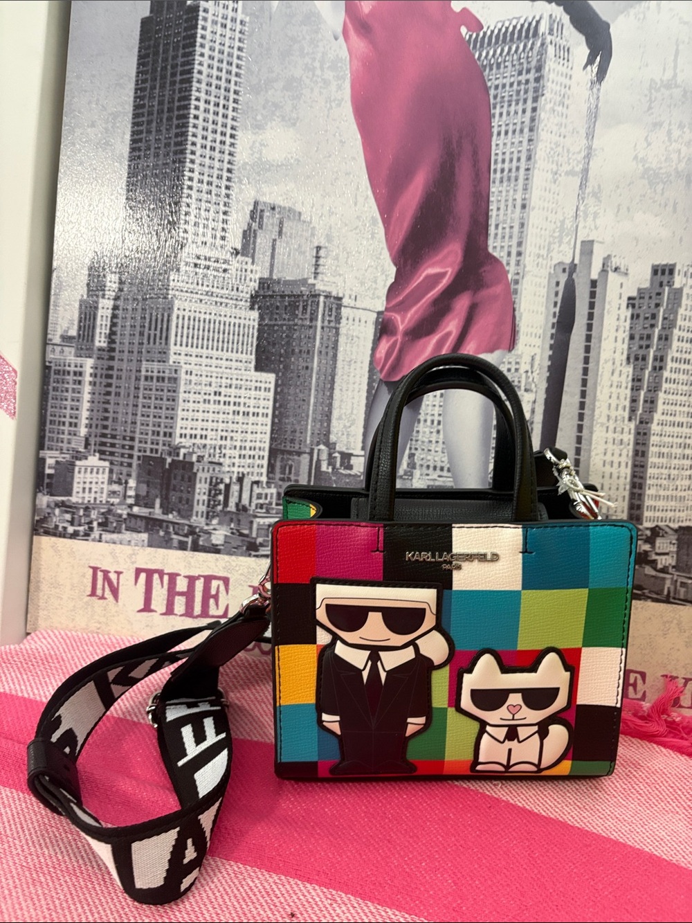 Karl Lagerfeld Multicolor Patchwork Mini Tote with Character Graphics - Picture 2 of 12